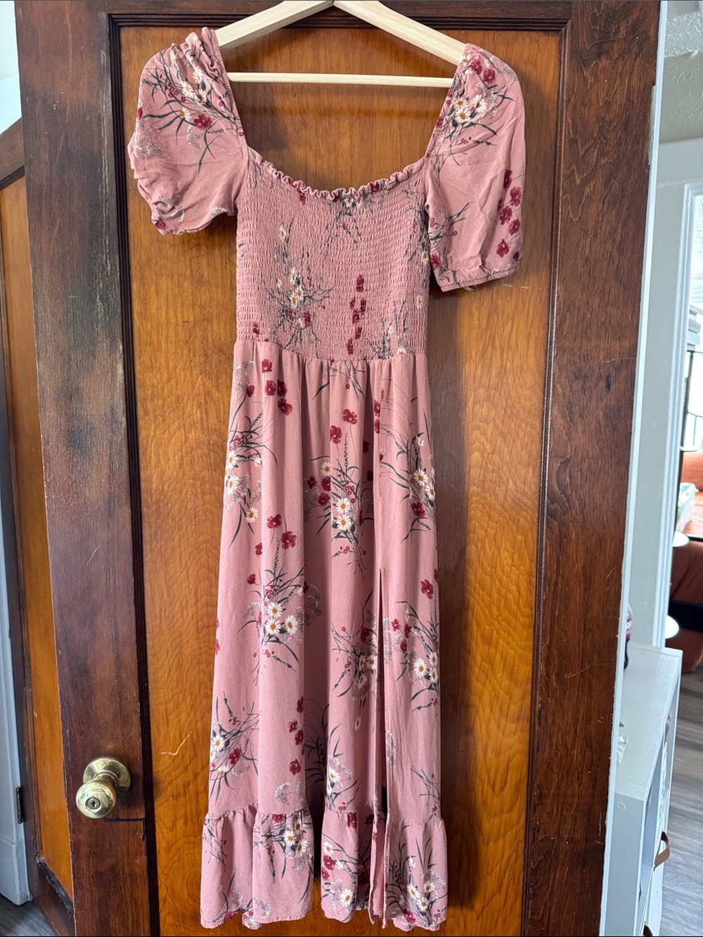 Reformation Dusty Rose Smocked Dress